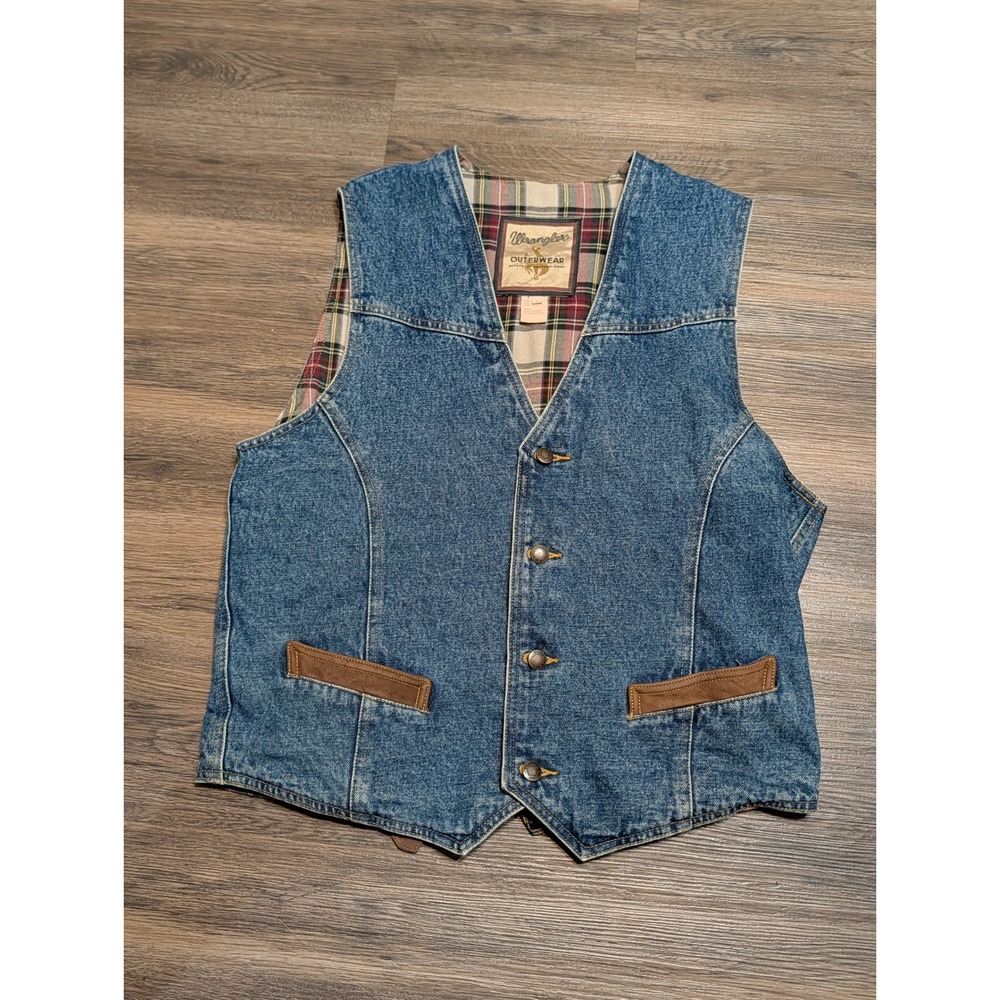 Wrangler Outerwear Mens Blue Denim Plaid Flannel Western Vest Large RN25832